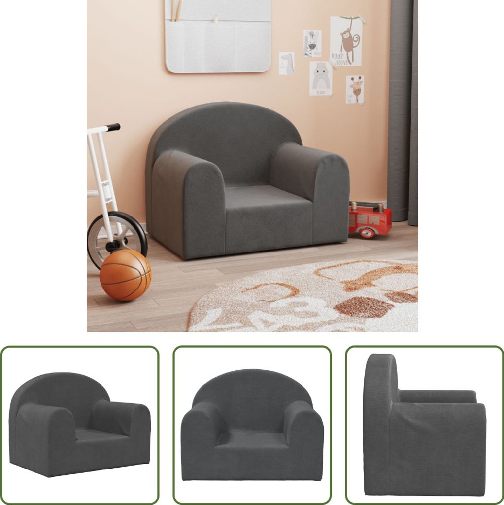The Living Store Kindersofa Anthrazit Weich Plüsch Produktbild 