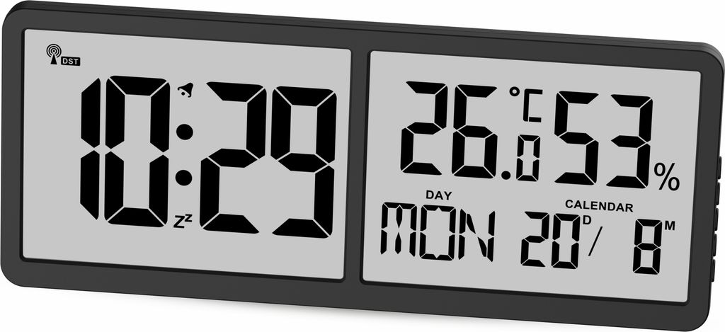 Digitale Design Funk-Wanduhr "Jumbo" mit Temperatur, Luftfeuchtigkeit und Datumsanzeige