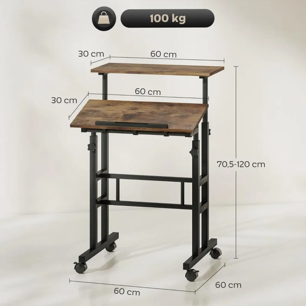 Bureau réglable contre le mal de dos - Table mobile rustique 60x60 cm - 3