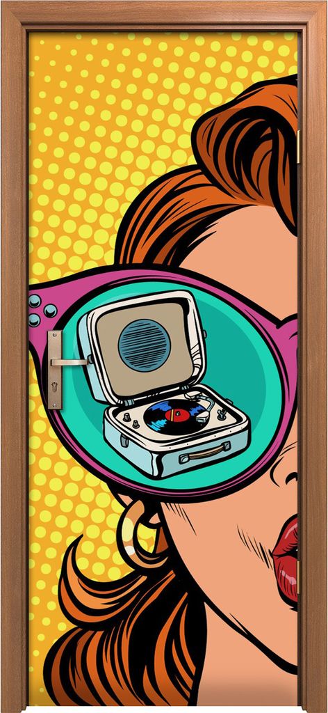 Türposter 80x200 cm Türaufkleber Türtapete Türfolie Klebefolie Frau mit Sonnenbrille Pop Vinyl Retro