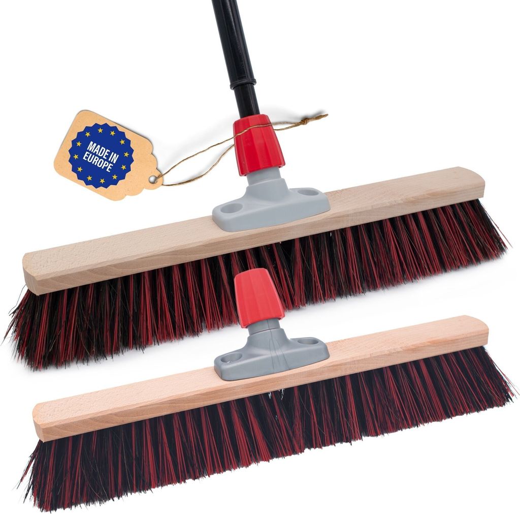 Novaliv 2x Strassenbesen mit Stiel 50 cm I Teleskopstiel ausziehbar I Arenga-Elaston schwarz-rot I Industriebesen Kehrbesen Gartenbesen Werkstattbe...