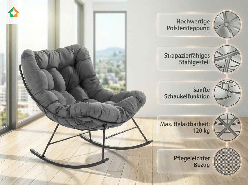 Schaukelstuhl aus Stahl mit Kissen, ca. 100 x 68 x 84 cm - Produktbild 