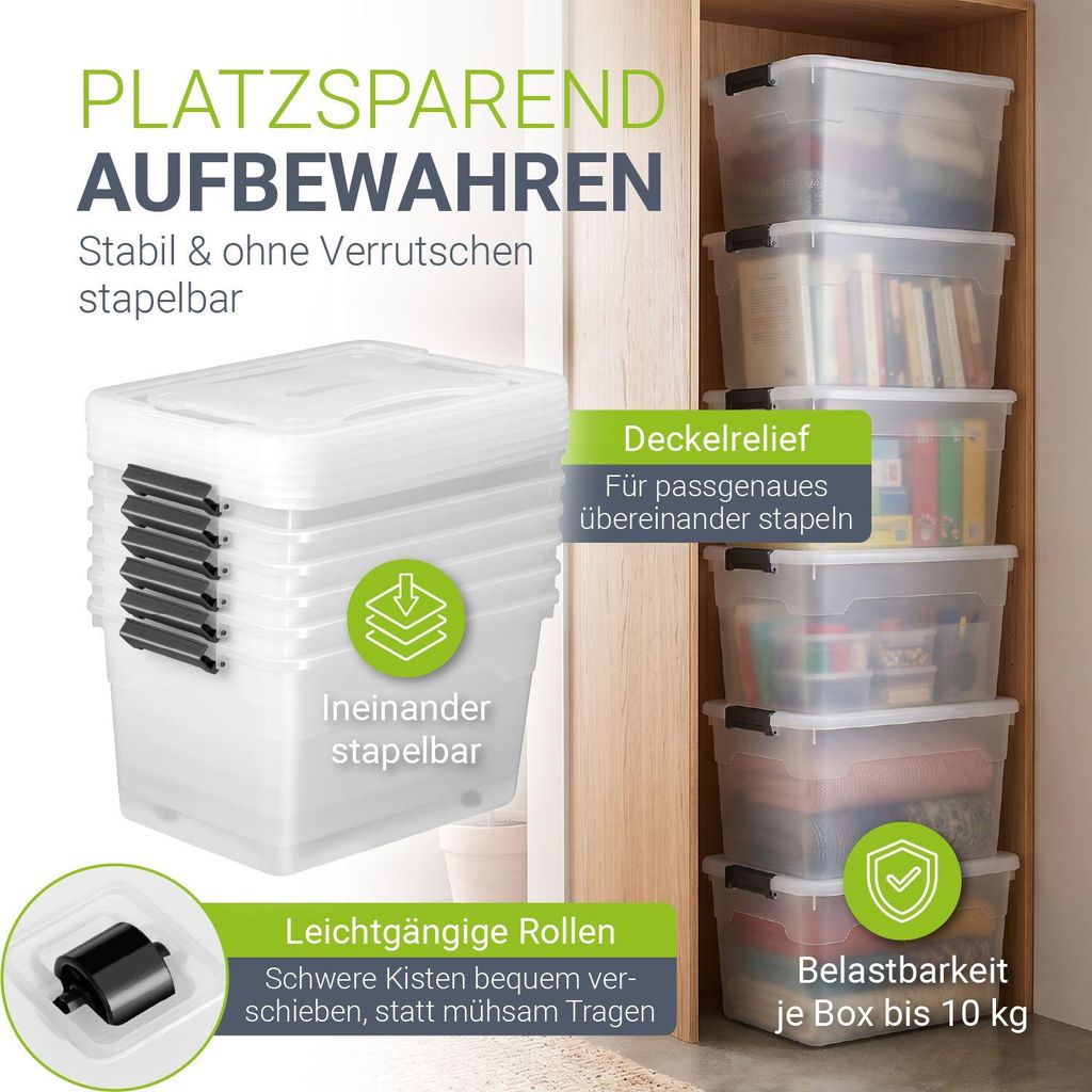 Juskys Aufbewahrungsbox 60l mit Deckel 6er Set