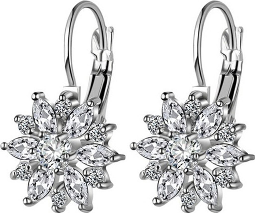 Zirkonia-eingelegte Sonnenblumen-Ohrringe, schicker Damen-Schmuck, Geschenk-Silber