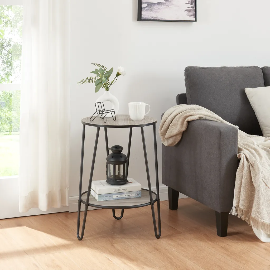 Tavolino Circolare Ylöjärvi Look Rovere e Nero | Arredo Soggiorno 61cm