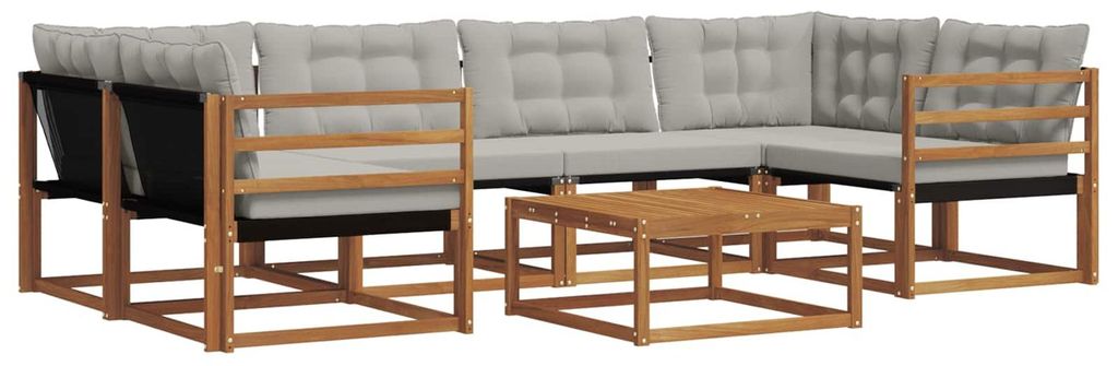 vidaXL Outdoor-Sofagarnitur mit Kissen 7 pcs Natürlich und Hellgrau