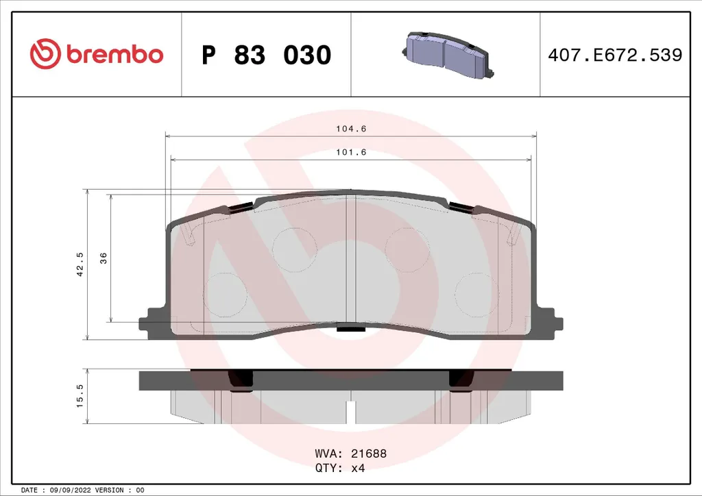 Plaquettes Brembo P 83 030 Haute Résistance OE AY060TY010 Previa R1