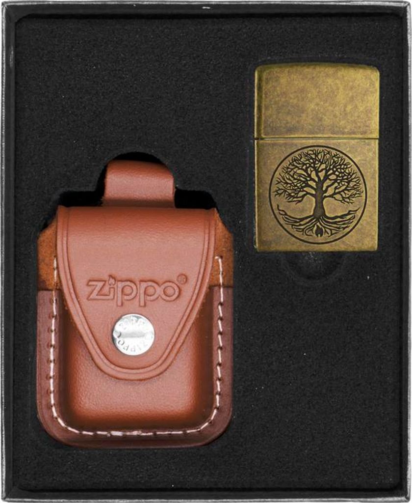 ZIPPO Feuerzeug Set TREE OF LIVE ANTIQUE BRASS Geschenkset Nr. 4
