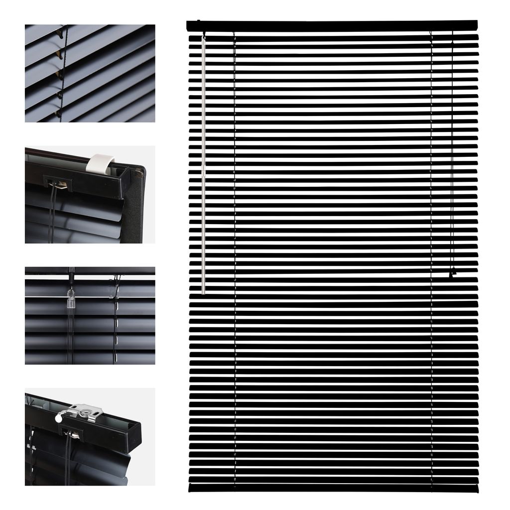 Sekey Alu-Jalousie Schwarz 75×160 cm Aluminium-Jalousie ohne Bohren 25mm Alu-Lamelle Fenster Rollo Klemmfix inkl Montagematerial