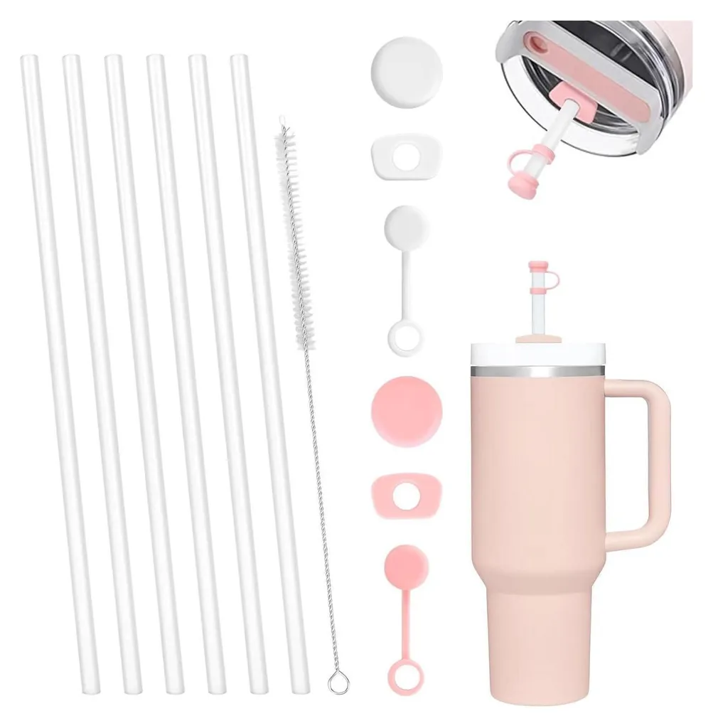 12 Cannucce Ricambio Stanley Cup + Tappi Silicone 10mm Anti-Leak
