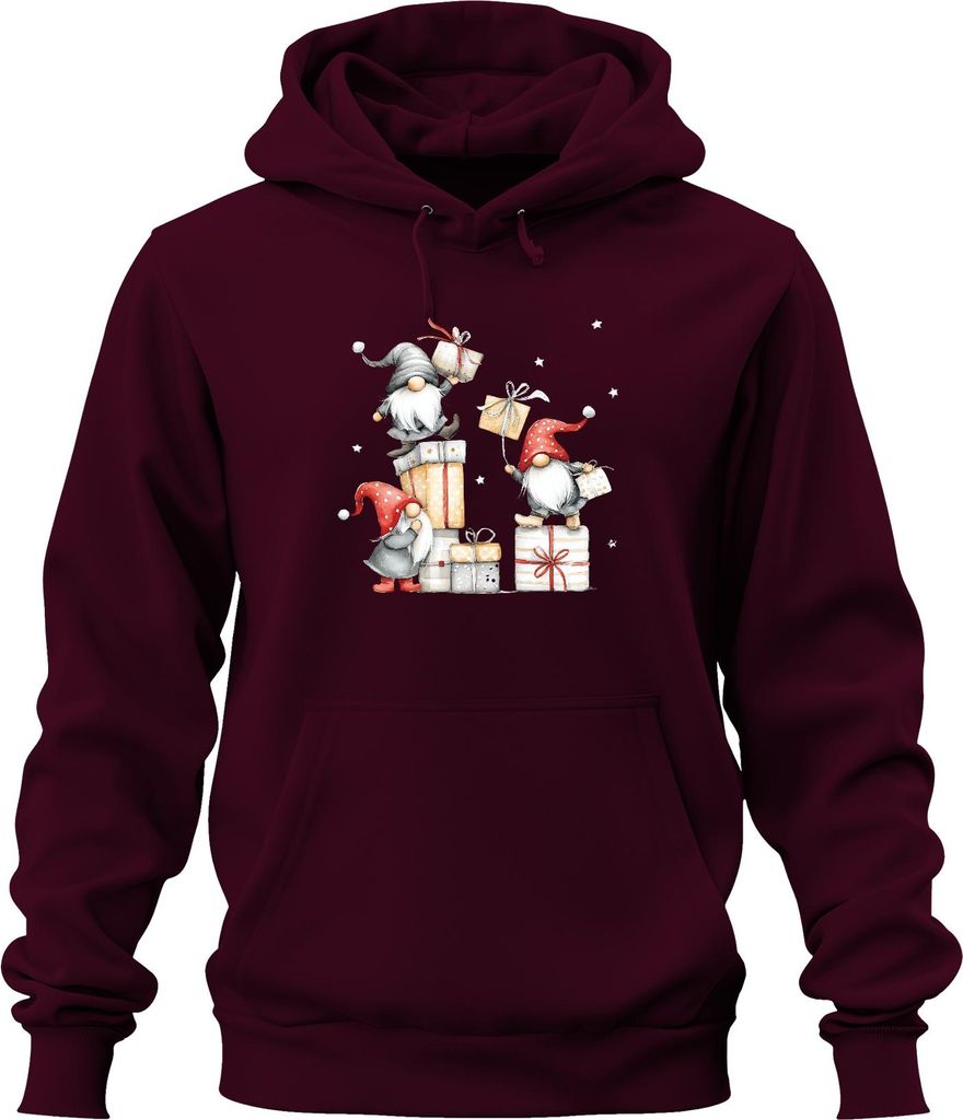 Weihnachtswichtel Geschenke Stapel Weihnachten Skandinavisch Uni Hoodie Kapuzenpullover, Burgundy, XXL