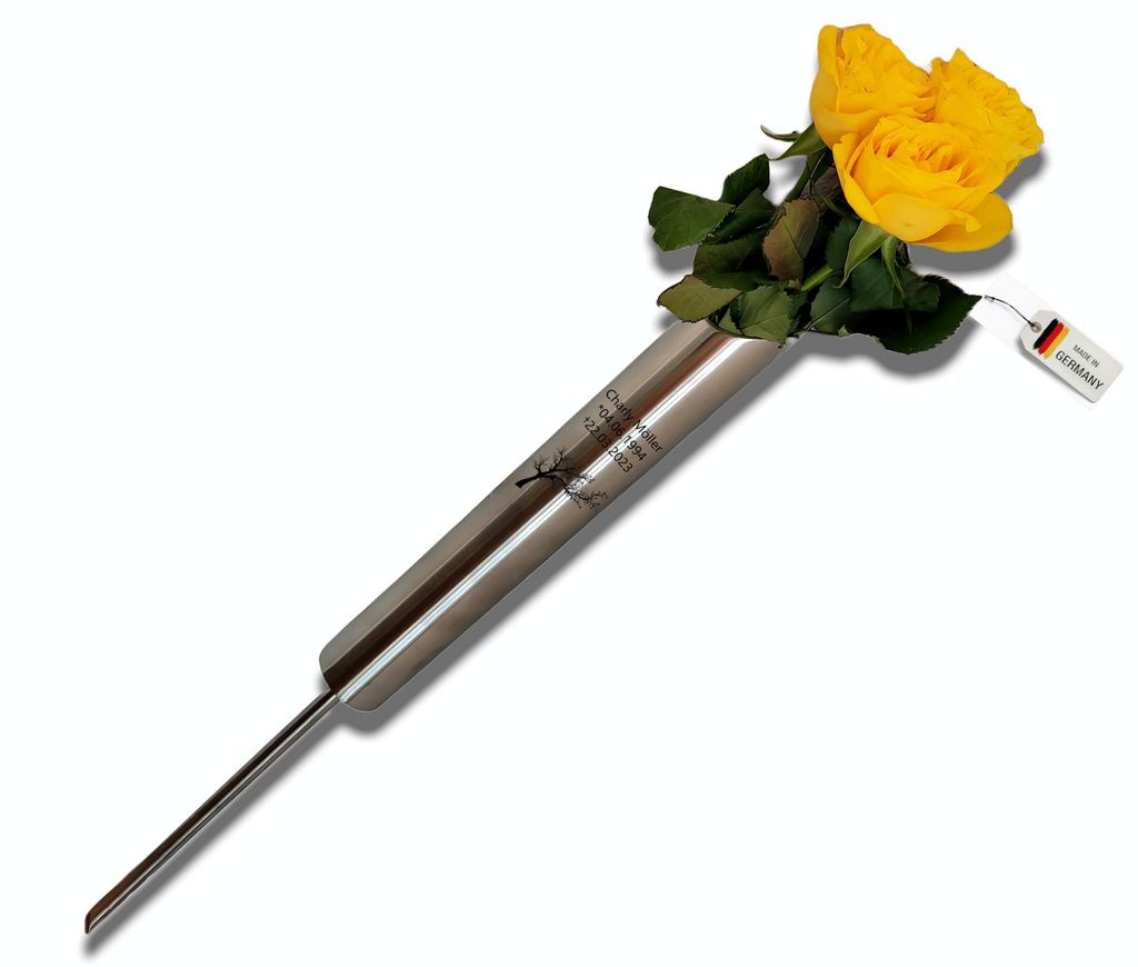 Grabvase -mit gravur- 4cm Wetterfest Vase Edelstahl Produktbild 
