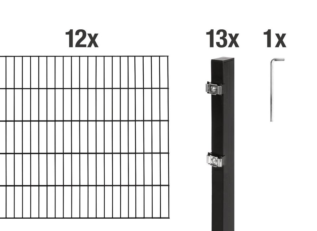 Alberts 628277 Doppelstabmattenzaun als 26 tlg. Zaun-Komplettset, matt schwarz, Höhe 140 cm, Länge 24 m