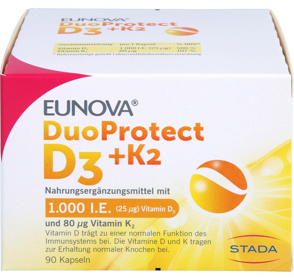 EUNOVA DuoProtect D3+K2 1000 I.E. / 80 µg Kapseln, 90 St. Produktbild 