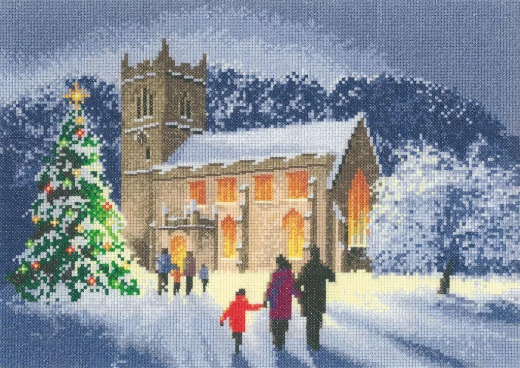 Set Punto Croce Heritage Chiesa di Natale JCCH1144-A | Kit Aida 31x22cm