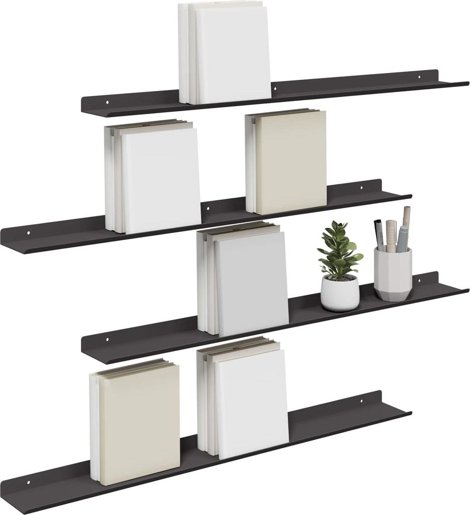 "Sonderangebot" Schwebendes Regal - CLORIS - Robust und langlebig - Wandboard Bücherregal - 4 pcs Schwarz 80x9x2,5cm Stahl - Wandregale NeuMöbel4...