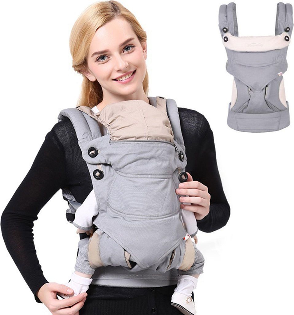 Hikeren 4-in-1 Babytrage-Ergonomische Babytrage mit 4 Tragepositionen - Für Säuglinge und Kleinkinder eis von 20 kg,hellgrau