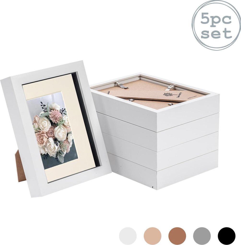 Nicola Spring Stück 5 8 x 10 3D-Schatten-Kasten-Foto-Rahmen-Set - Craft Anzeigen Bilderrahmen mit 4 x 6 Montage - Glas Aperture - Weiß / Elfenbein