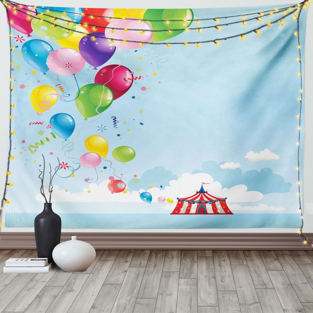 ABAKUHAUS Zirkus Wandteppich, Karneval Zelt Ballons, Wohnzimmer Schlafzimmer Heim Seidiges Satin Wandteppich, 200 x 150 cm, Mehrfarbig