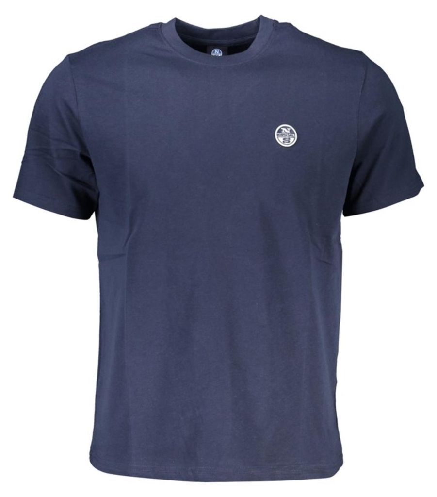 Herren Kurzarm T-Shirt in Blau mit Applikation und Rundhals