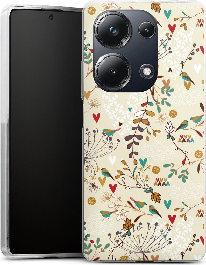 DeinDesign Handyhülle für Xiaomi Poco M6 Pro Silikon Hülle Case Smartphone Schutzhülle Blumen Retro Vogel