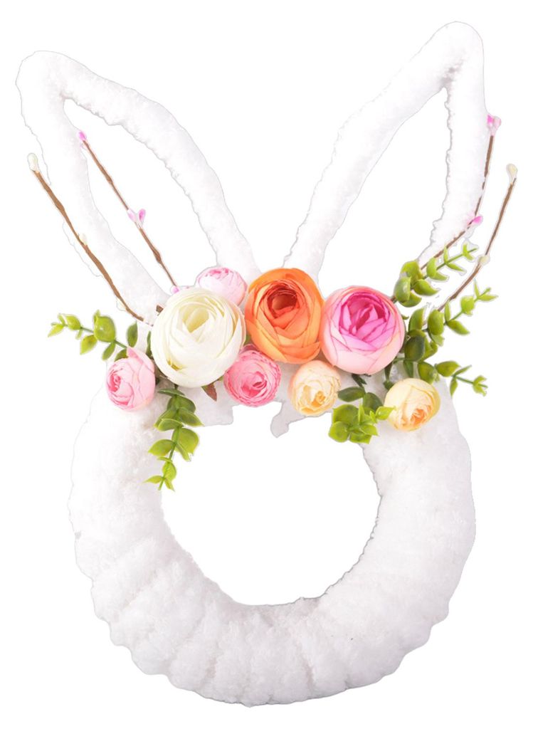 Osterhasen-Türkranz aus Garn, hasenförmiger Kranz mit künstlichen Blumen, ideal für die Frühlingsdekoration von Veranda, Wand oder Fenster, dr...