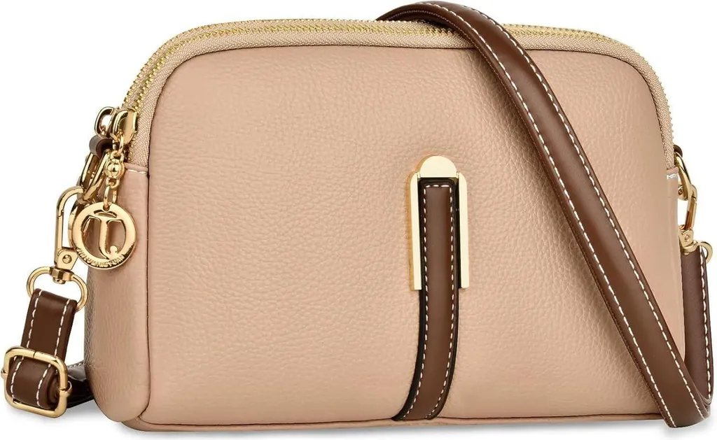 TEUEN Petit sac à bandoulière femme en cuir véritable kaki élégant
