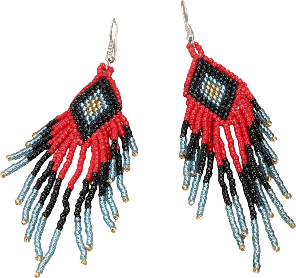 Indigener Schmuck, Boho Ohrringe, Ethno Perlenohrringe - Modell 2, Rot, Glasperlen, 10*3 cm, Ohrringe + Ohrstecker Modeschmuck