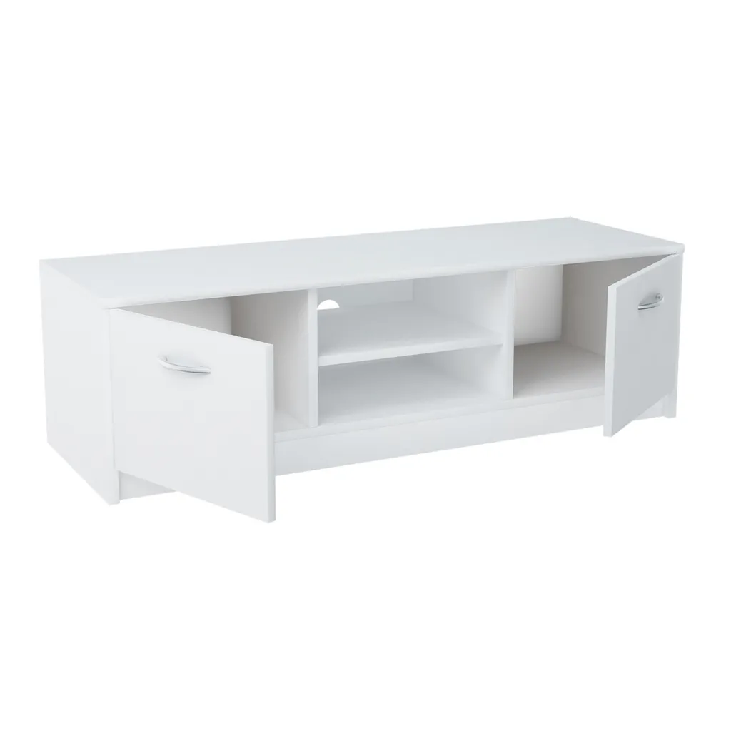 Support TV 120cm Blanc Mat : Solution de Rangement Discrète pour Décodeur - 4