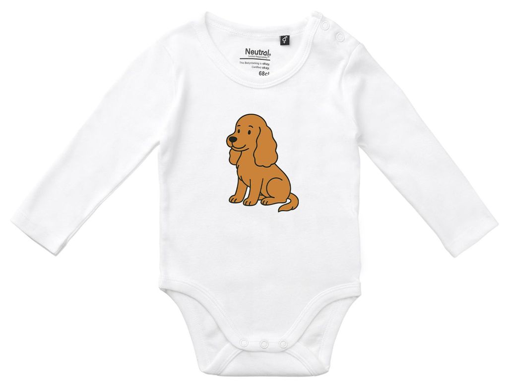 Huuraa Baby Body Cocker Spaniel Comic Cockie 68 White Baumwolle Fairtrade Langarmbody Geschenkidee