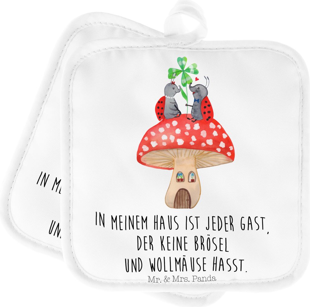 Mr. & Mrs. Panda Topfuntersetzer Marienkäfer Fliegenpilz - Weiß - Geschenk, Haus, Kochlappen, Wohnung, topfhalter, Zuhause, Topflappen, Fleigenpi...