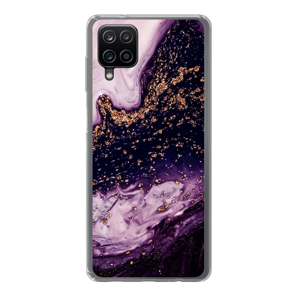 MuchoWow Handyhülle Schutzhülle Hülle für Samsung Galaxy A12 Marmor - Gold - Naturstein Silikon Softcase Handy Hülle - Bild