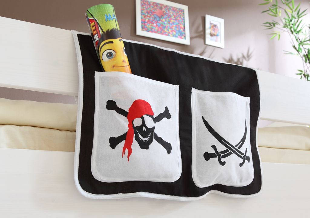 Bett-Tasche für Hoch- und Etagenbetten Pirat Schwarz-Weiß