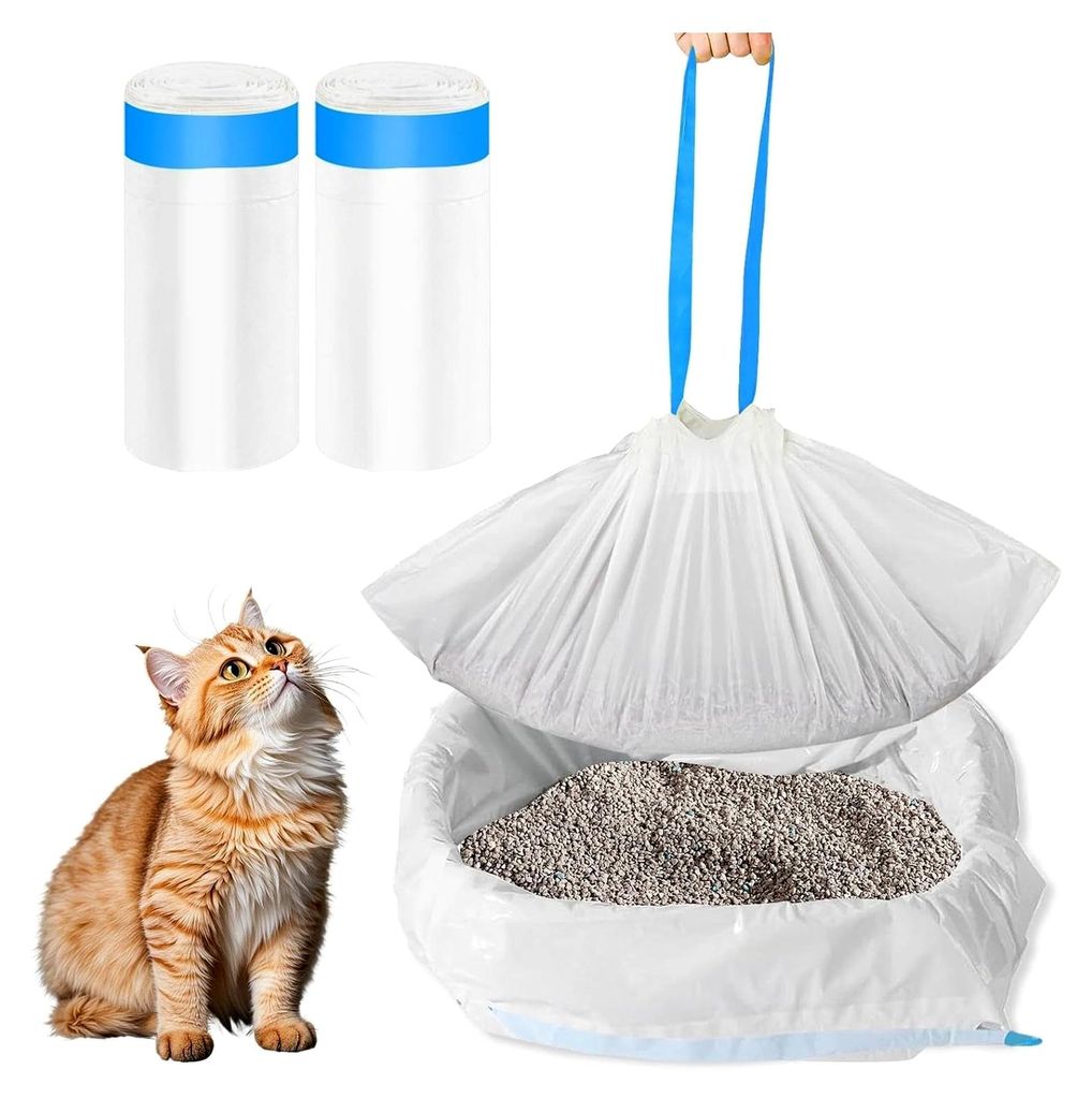 40 Katzenklo Beutel, 66×30 cm Katzenstreu Müllbeutel mit Zugband, Katzentoilettenbeutel, Reißfeste & Auslaufsichere Beutel für Katzenklo und Ha...