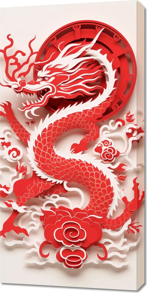 Tableau Image Dragon Rouge 50 x 100 cm - Décoration Murale XXL Design