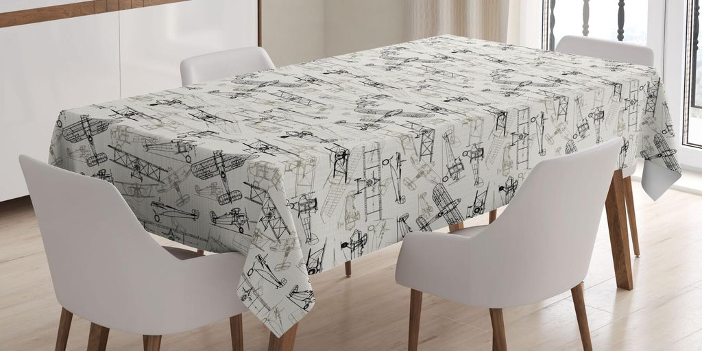 ABAKUHAUS Flugzeug Tischdecke, Altmodische Flugzeuge Collection Hand gezeichnete Art Vintage Transport, 140 x 240 cm, Olivgrün Tan