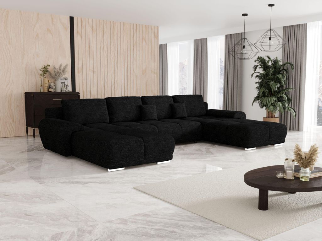 BEDANTE Ecksofa BEGA U ARAGON 99 Schwarz mit Schlaffunktion U-Form Sofa mit Stauraum Bettkasten Wohnzimmersofa Couch Sofa Bettsofa Bettkasten Bettc...
