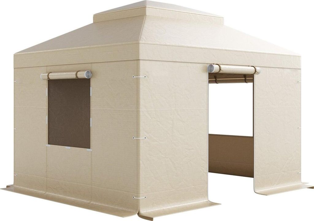 Winter Gazebo Cover Fits 3.05 x 3.65 m Hardtop Gazebos, All-Weather Double-Tiered Gazebo Cover with Sidewalls & Windows, High-Density PE Enclosed S...