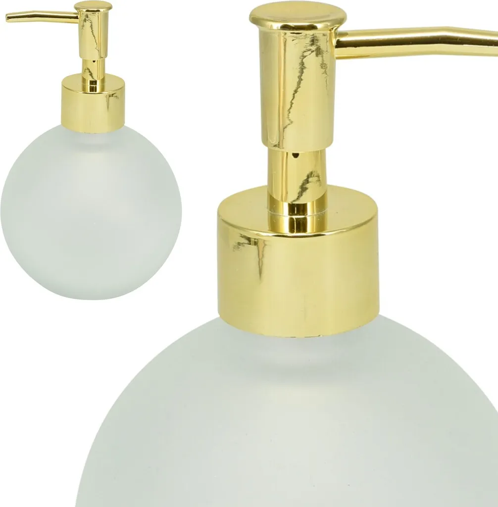 Accessorio Bagno Luxury: Dosatore Sapone Vetro Bianco e Pompa Oro - 2