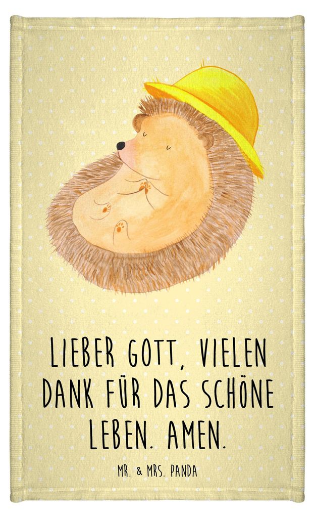 Mr. & Mrs. Panda Handtuch Igel Beten - Gelb Pastell - Geschenk, Lustige Sprüche, Dankbarkeit, Gäste-WC, Leben, badezimmer, Kleines, Klein, Frotte...