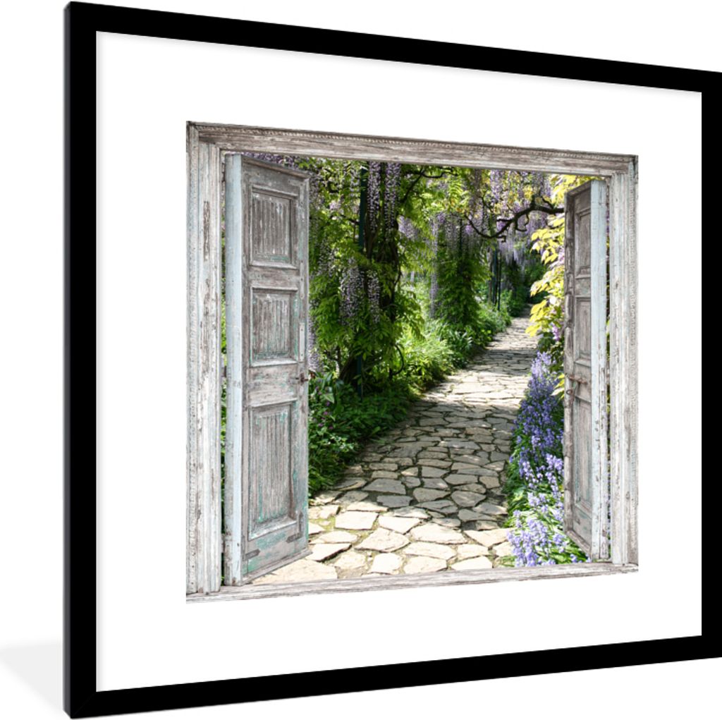 MuchoWow Gerahmtes Poster Durchbruch - Wald - Steine - Frühling 40x40 cm - Poster mit Schwarzem Bilderrahmen Wandposter Rahmen Foto Bilder - Pos...
