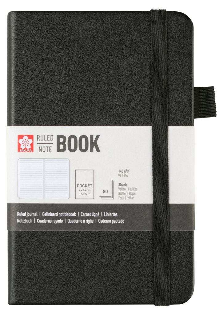 SAKURA Notizbuch 90 x 140 mm liniert schwarz 80 Blatt