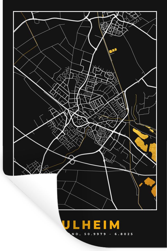 MuchoWow Wandtattoo Wandsticker Wandaufkleber Gold - Deutschland - Karte - Stadtplan - Pulheim 40x60 cm Selbstklebend und Repositionierbar - Wier...
