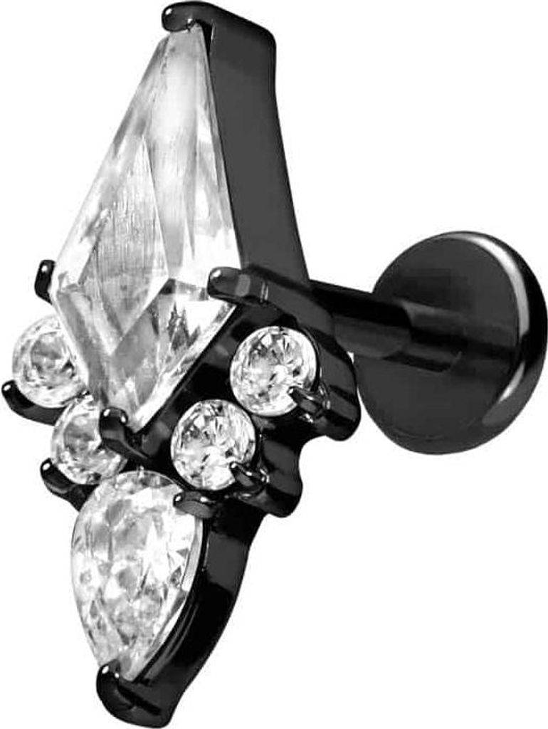 Ohrpiercing, Nasenpiercing Titan Labret mit Push Fit KRISTALLSCHILD Schwarz Stablänge: 10mm | Stabstärke: 1mm