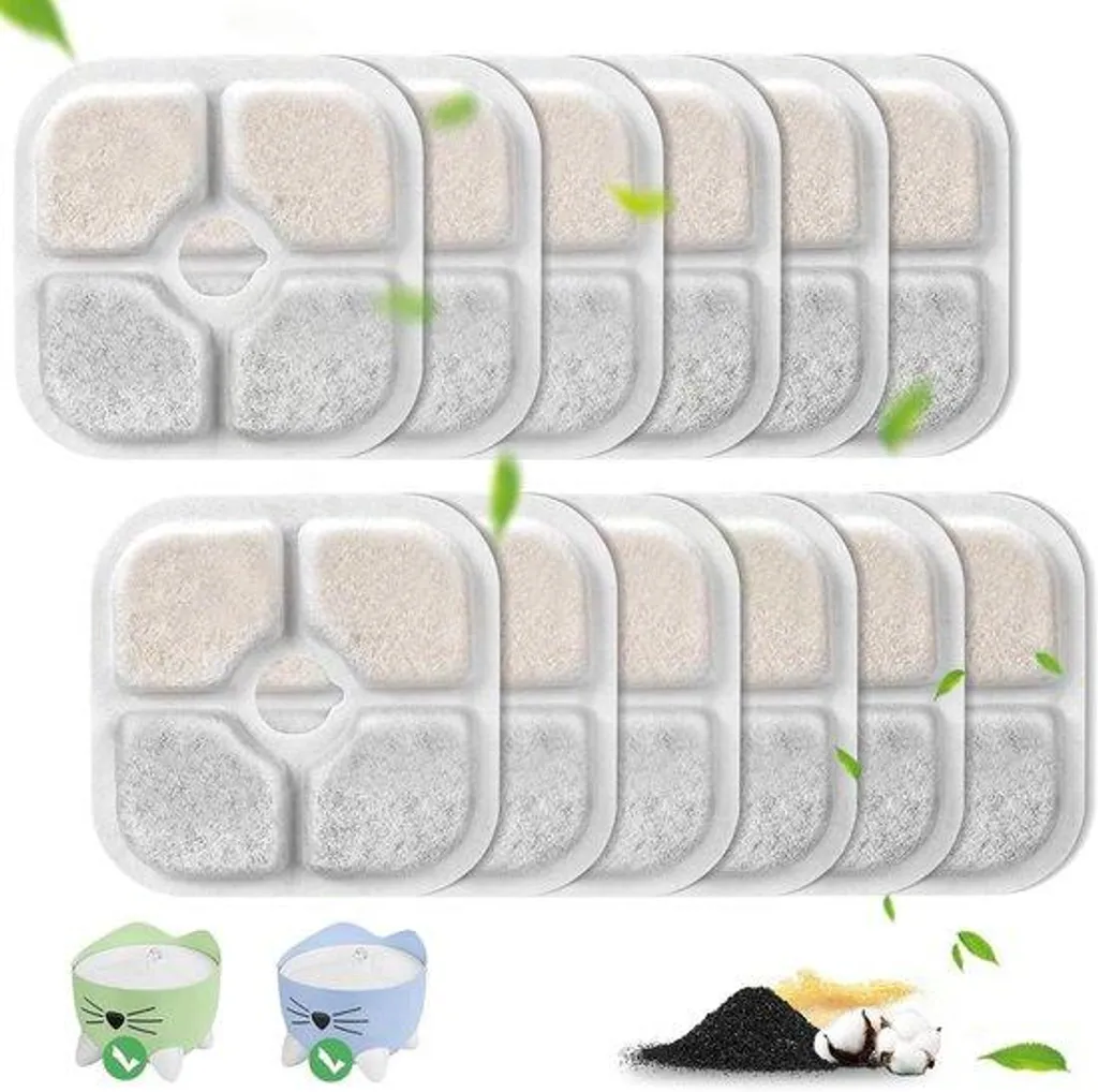 Filtre fontaine chat de 2,5L à charbon actif triple action - 12pcs