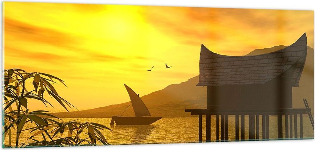 Bilder auf glas - Asien Berg Meer Felsen - 100x40cm - Glasbilder - Wandbilder - Kunstdruck - zum Aufhängen bereit - Wanddekoration aus Glas - Glas...