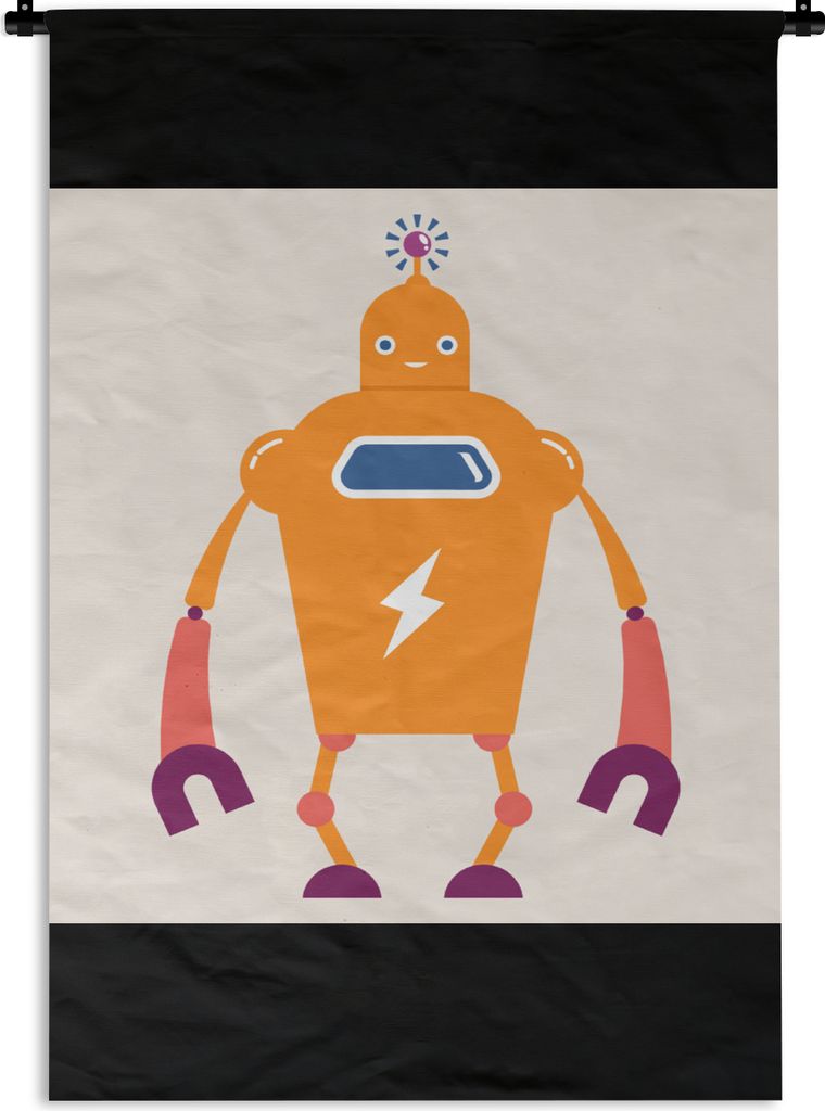 MuchoWow Wandteppich Wandbehang Roboter - Antenne - Orange - Blitzschlag - Junge - Kinder 60x90 cm Tapisserie Dekoration Wandtuch - Foto-Teppich ...