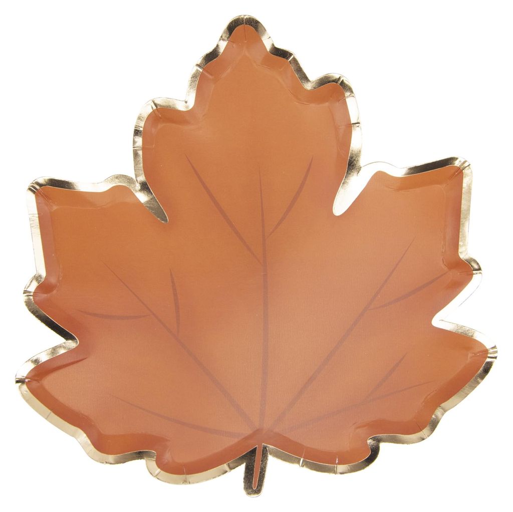 8 Pappteller Herbstblatt 23 cm Goldrand -