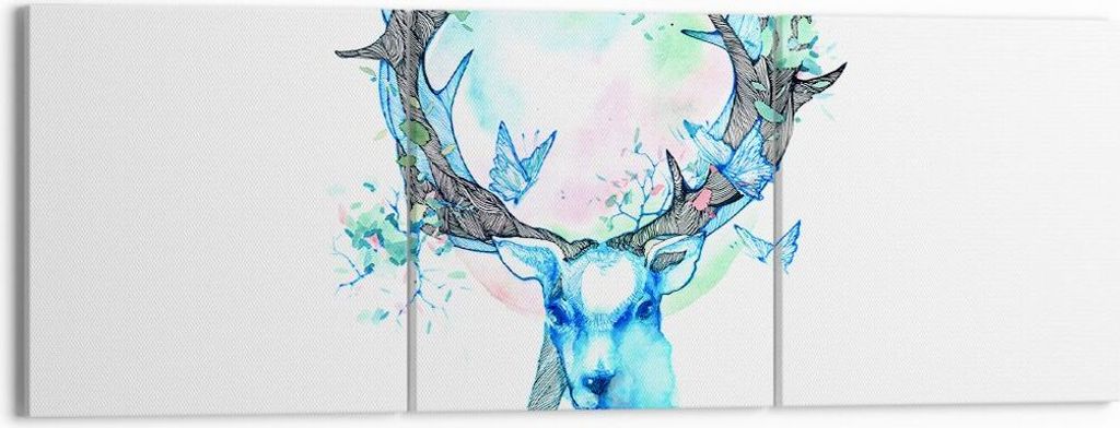 Bild auf Leinwand - Leinwandbild - Hirsch Natur Landschaft Dekoration - 150x50cm - Wand Bild - Wanddeko - Leinwanddruck - Bilder - Kunstdruck - Lei...