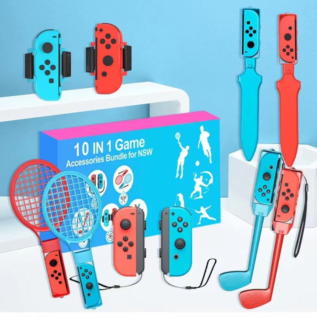 Spiele Zubehör Sets für Kinder Nintendo Switch Sports, 10-in-1-Familien Party Pack Spielzubehör Set Kit für Switch OLED Sportspiele